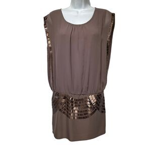 moon collection beige Sheer Dolman Sleeve studded sheath dress Size S